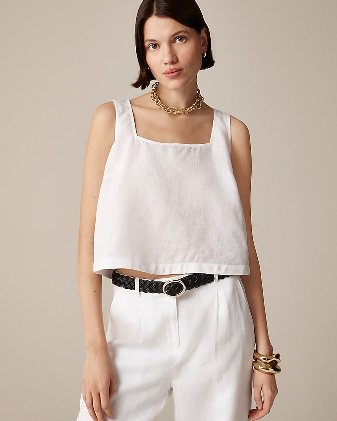 Squareneck Button-Back Top in Linen