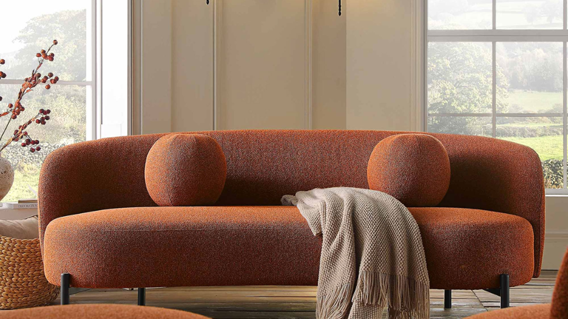 terracotta curved statement sofa