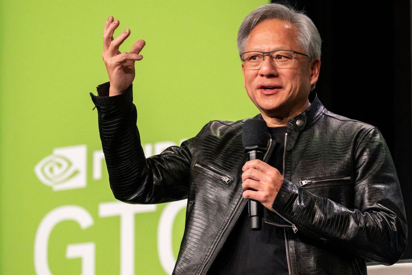 Jensen Huang, co-founder and chief executive officer of Nvidia Corp., during the Nvidia GPU Technology Conference (GTC) in San Jose, California, US, on Tuesday, March 19, 2024. Dubbed the Woodstock festival of AI by Bank of America analysts, GTC this year is set to draw 300,000 in-person and virtual attendees for the debut of Nvidia Corp.&#039;s B100. Photographer: David Paul Morris/Bloomberg via Getty Images