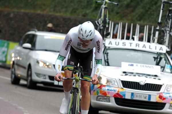 Reigning Australian U23 road and time trial champion Rohan Dennis powers to a silver medal at the time trial world championships