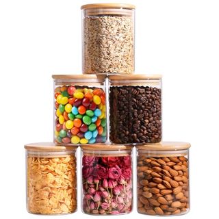 Comsaf 25oz Glass Food Storage Jars Set of 6, Clear Glass Storage Containers With Lids, Pantry Organization Jar, Spice Jar, Blooming Tea, Coffee and Sugar Container, Small Canister Set for Kitchen