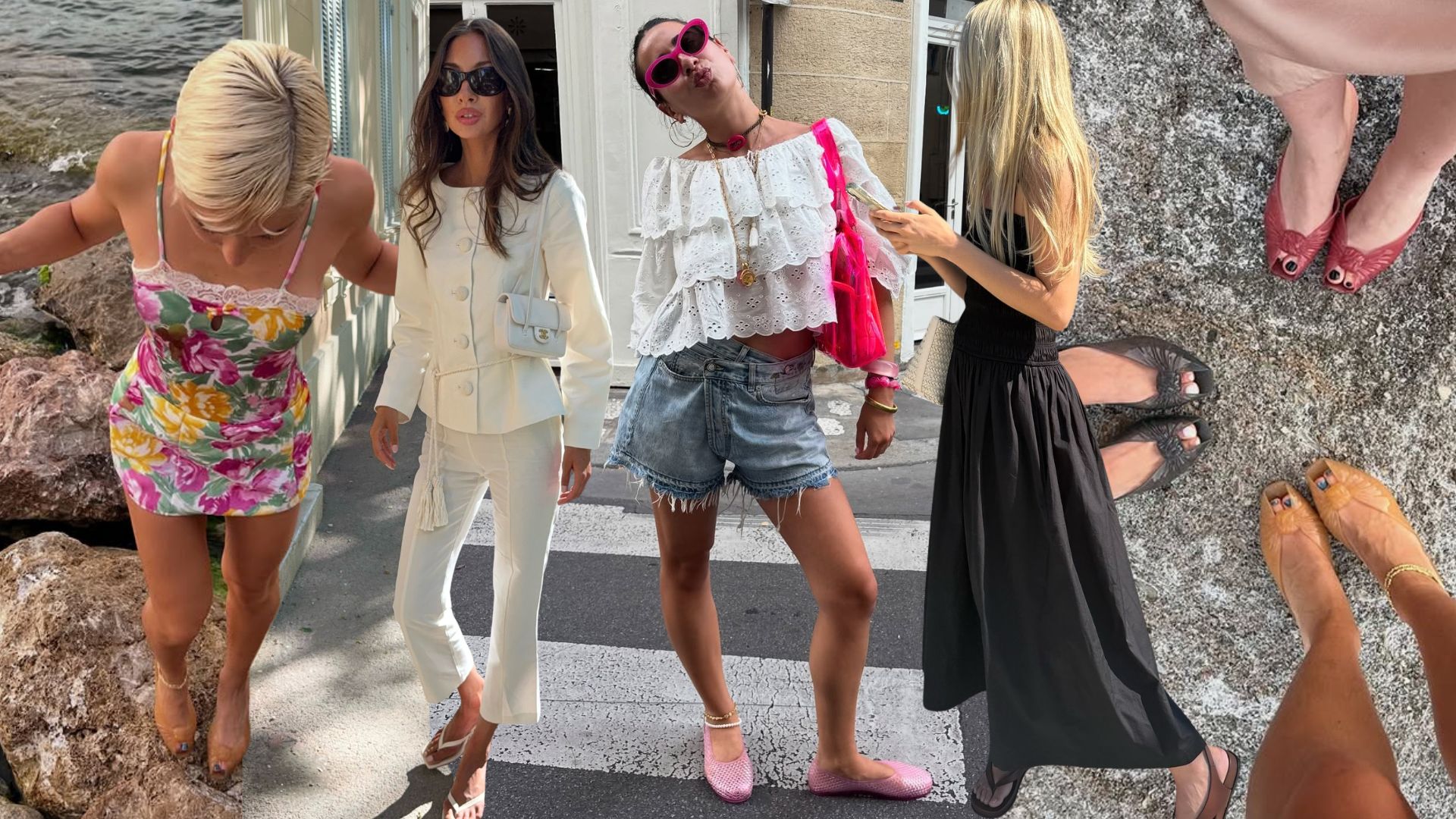 A collage of the key summer sandal colour trends.