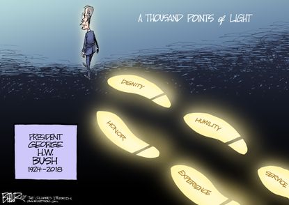 Editorial cartoon U.S. George H.W. Bush a thousand points of light dignity humility service honor