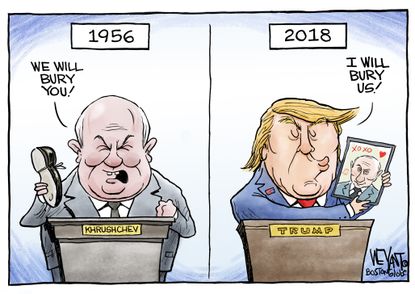 Political cartoon U.S. Trump Putin Helsinki summit Khrushchev