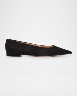 Gianvito RossiSuede Pointed-Toe Ballerina Flats in black.