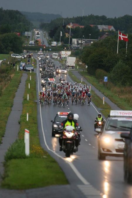 The rain was horizontal while high winds plagued riders on stage 2 of the Tour of Denmark.