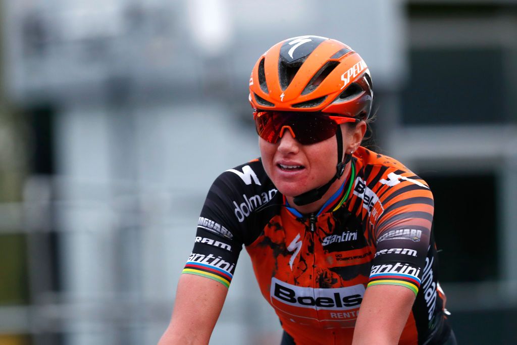 OUDENAARDE BELGIUM OCTOBER 18 Arrival Chantal Van Den Broek Blaak of The Netherlands and Boels Dolmans Cycling Team Celebration during the 17th Tour of Flanders 2020 Ronde van Vlaanderen Women Elite a 1356km stage from Oudenaarde to Oudenaarde RVV20 FlandersClassic on October 18 2020 in Oudenaarde Belgium Photo by Bas CzerwinskiGetty Images