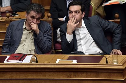 Alexis Tsipras inside the Parliament building.