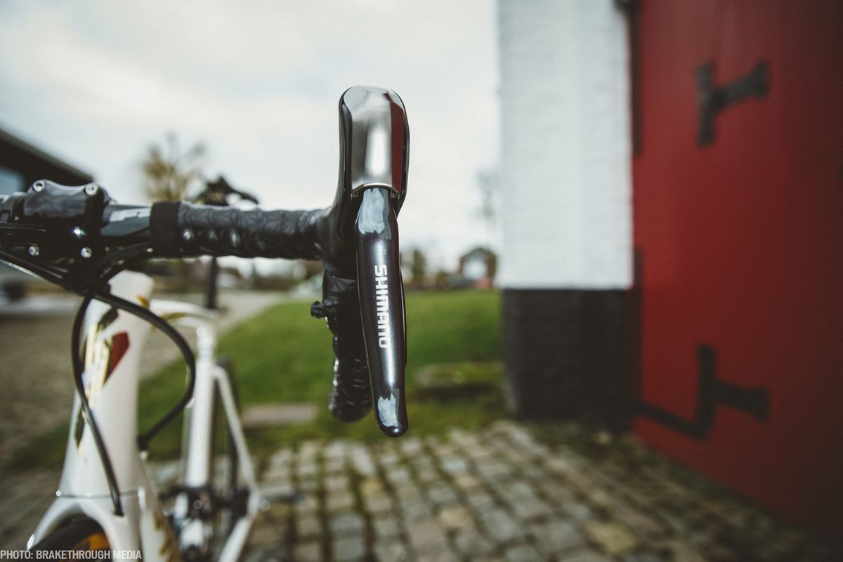 Sleek Shimano levers for Boonen's bike.
