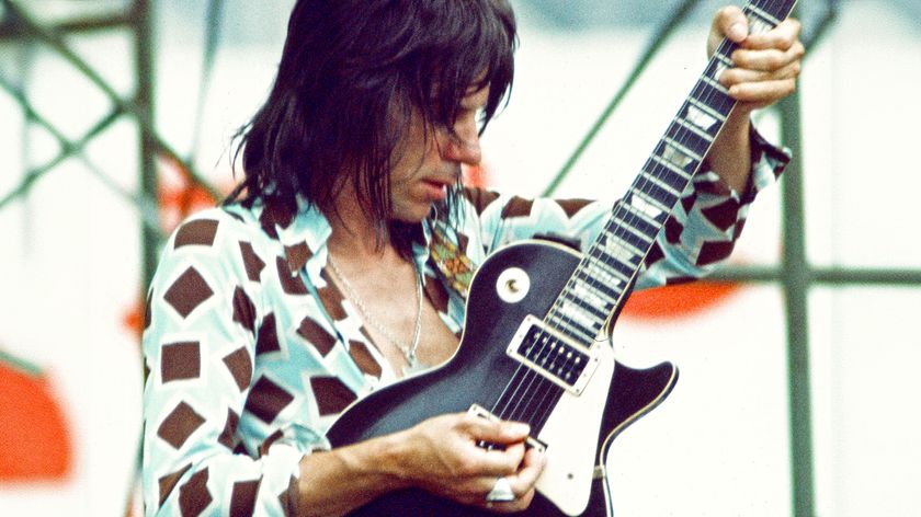 Jeff Beck performs on stage at Korakuen Baseball Stadium in Tokyo, Japan, August 1975.