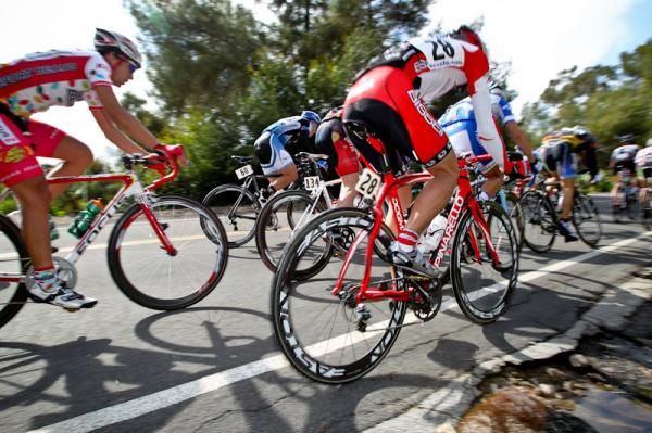 A Bissell rider gets a little close to the edge on a fast run up to the climb.