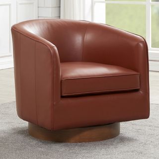 Bheema 28.5-Inch Wide Top Grain Genuine Leather Swivel Barrel Chair