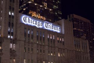 The Chicago Tribune building at night