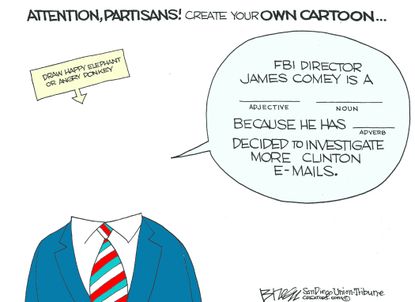 Political cartoon U.S. 2016 election Hillary Clinton James Comey draw
