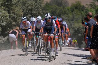 SIENA ITALY AUGUST 01 Ellen Van Dijk of The Netherlands and Team TrekSegafredo Women Christine Majerus of Luxembourg and Boels Dolmans Cyclingteam Lisa Brennauer of Germany and Ceratizit WNT Pro Cycling Team Dust Public Fans during the Eroica 6th Strade Bianche 2020 Women Elite a 136km race from Siena to Siena Piazza del Campo StradeBianche on August 01 2020 in Siena Italy Photo by Luc ClaessenGetty Images