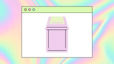 A trash can on a colorful rainbow background