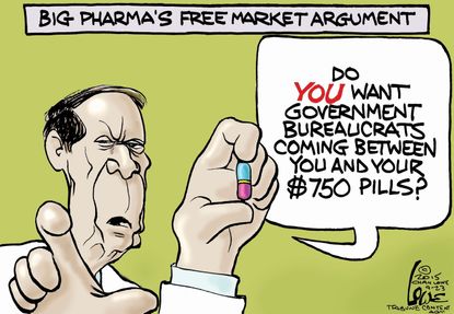 Editorial cartoon U.S. business health drugs