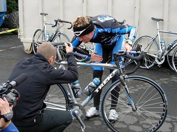 Aussie Matt White performs some seat adjustments pre-ride.