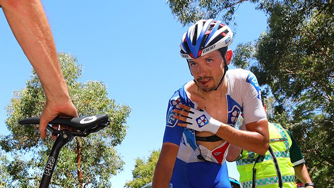 Steve Morabito pops his shoulder back in after a crash