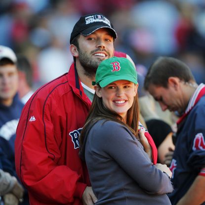 united states october 01 ben affleck and wife jennifer garner, whos expecting their first child, are on hand to cheer on the boston red sox during a game against the new york yankees at fenway park the yanks later beat the red sox, 8 4, to take home their eighth consecutive al east championship photo by linda cataffony daily news archive via getty images