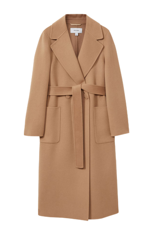 Wool Blend Double Breasted Blindseam Coat in Light Camel