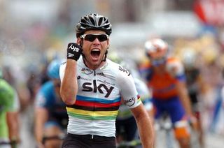 World champion Mark Cavendish (Team Sky) punches clear to take the win