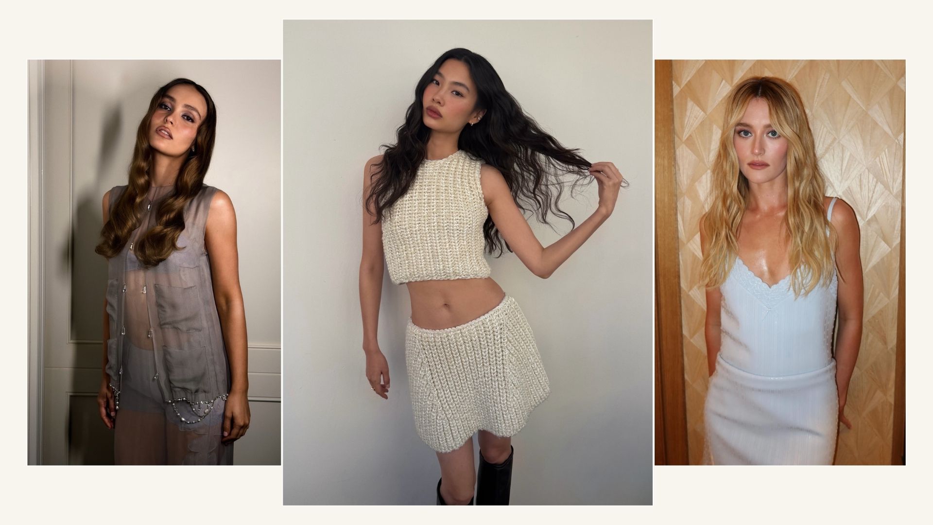 A collage of celebrities with long hair