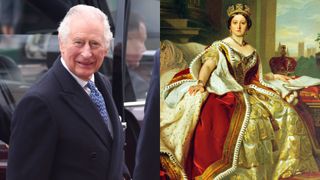 King Charles side-by-side with a portrait of Queen Victoria