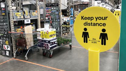 Social distancing guidance at a branch of B&Q 
