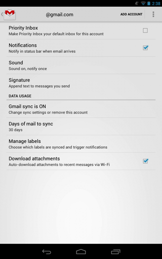 Gmail account settings