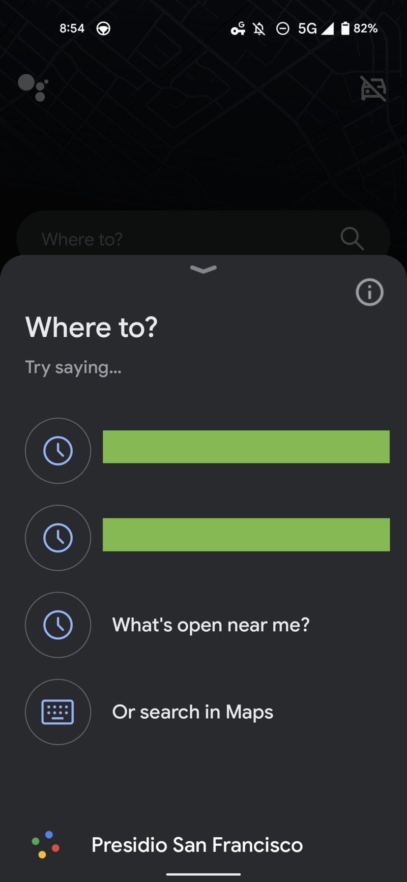Google Assistant Driving Mode Where To Card