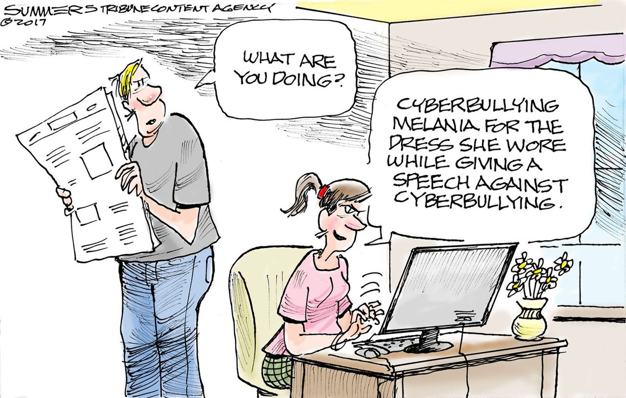 Political cartoon U.S. Melania Trump cyberbullying