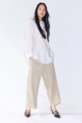 Wide-Leg Twill Pants