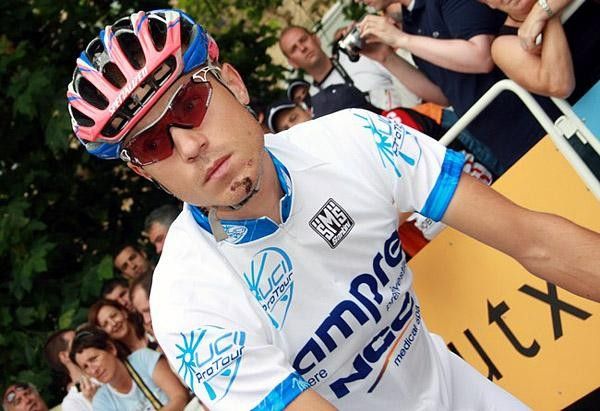 Europe ProTour leader Damiano Cunego is back in action after his Tour crash (his chin still spots a souvenir)