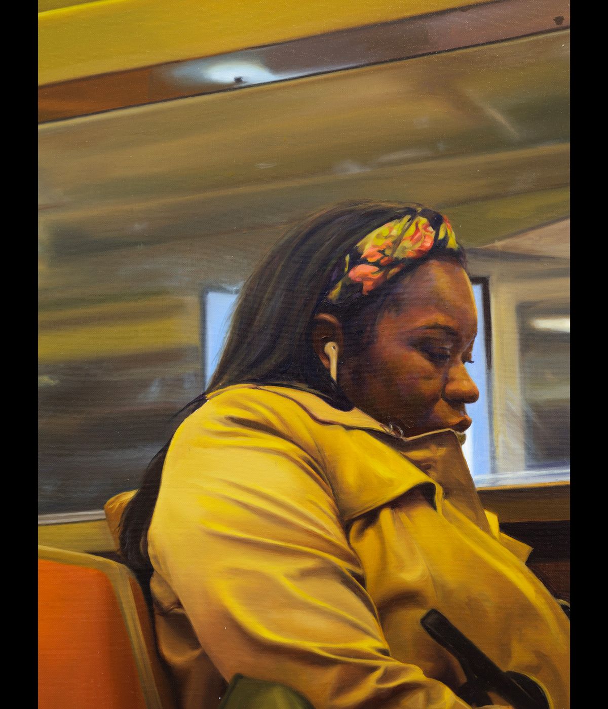 people on the subway, artwork from Devon Rodriguez exhibition