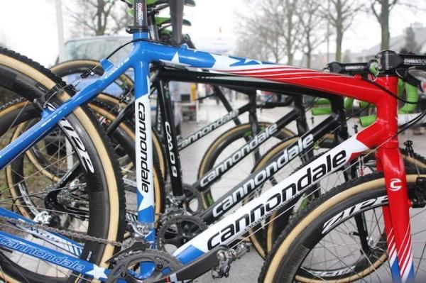 Tim Johnson's red, white and blue Cannondale Caad 9 Cyclocross.