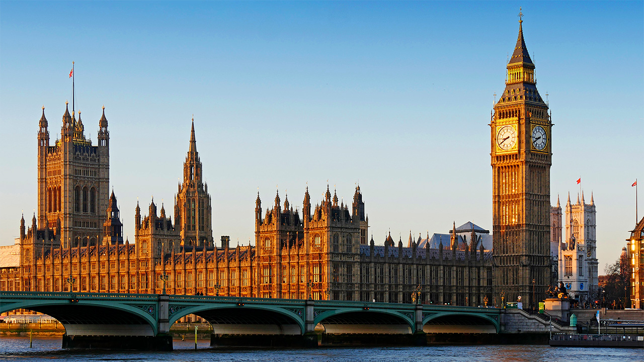 UK Palace of Westminster at dusk