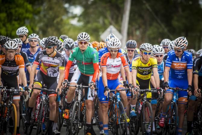 Joe Cooper (Avanti) in the leader's jersey on the starline
