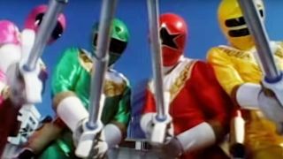 Power Rangers with their weapons in Power Rangers Zeo