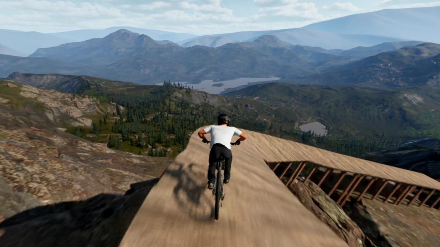 A screenshot from Mavrix showing a man going extremely fast down a hill, along a ramp