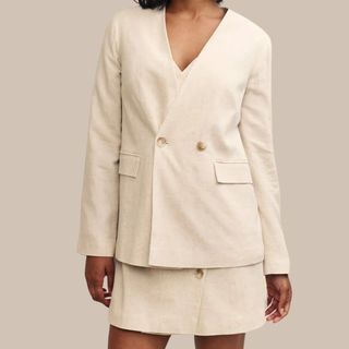 Cream Linen-blend Single Breasted Blazer