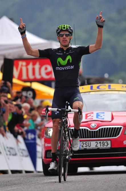 Rui Costa (Movistar) celebrates victory in stage 19 at the Tour de France