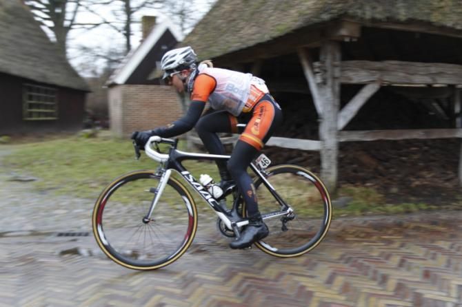 On her own for quite a while, Romy Kasper (Boels Dolmans) made a brave solo effort