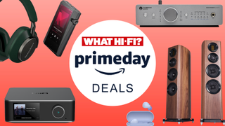 Amazon Prime Day image showing hi-fi products on a red background