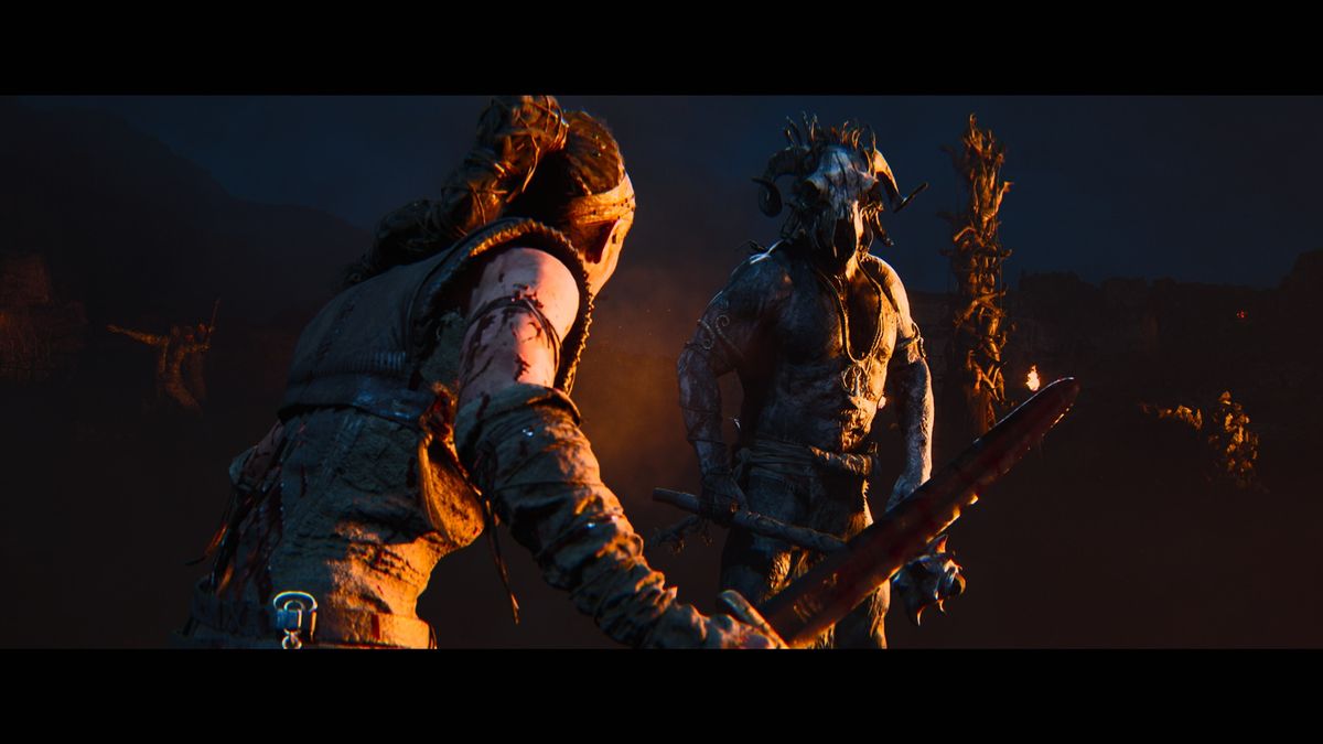 Senua faces down a Nordic warrior in Senua&#039;s Saga: Hellblade 2