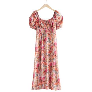 & Other Stories Smocked Puff Sleeve Midi Dress