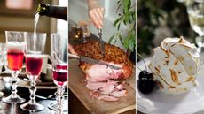 Sloe gin cocktails, Christmas ham and cherry baked alaska