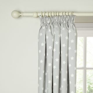 Star Pencil Pleat Blackout Lined Curtains light grey with white stars