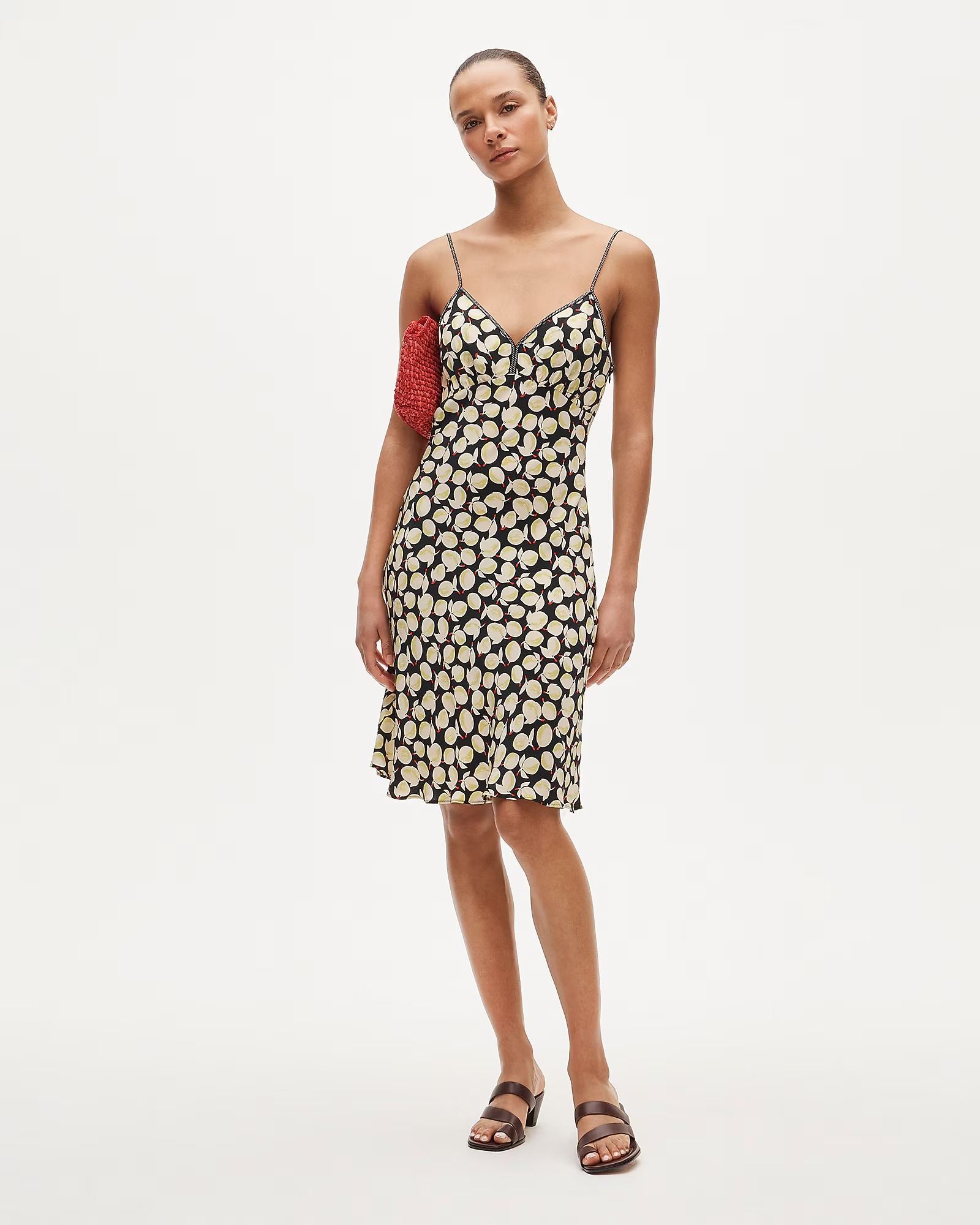 Slip Dress in Lemon-Print Crepe De Chine