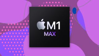 The M1 Max logo against a funky purple backdrop